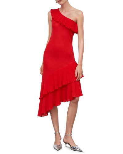 Mango Ruffle One-shoulder Asymmetric Dress - Red