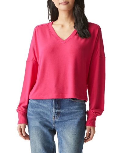 Michael Stars Vic Relaxed Brushed Jersey Top - Red