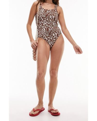 TOPSHOP O-ring One-piece Swimsuit - Brown