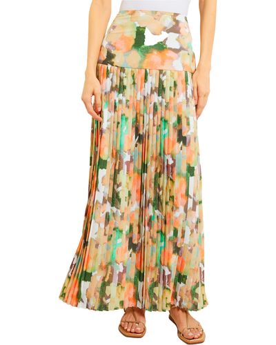 Misook Floral Pleated Maxi Skirt - Yellow
