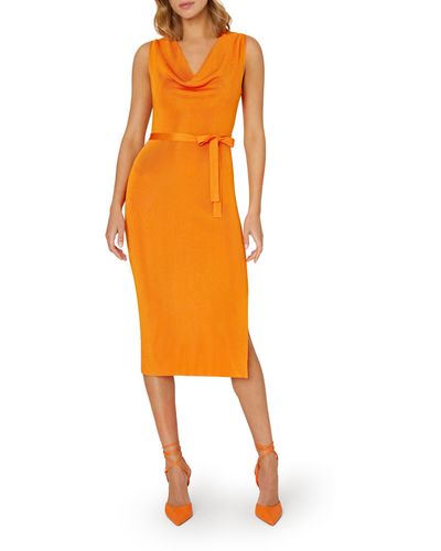 MILLY Cowl Neck Sweater Tank Dress - Orange