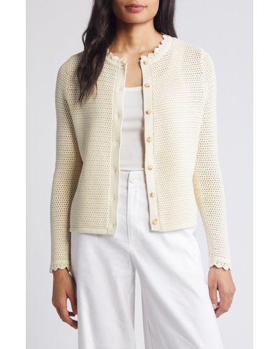 Boden Scalloped Open Knit Cotton Cardigan - Natural