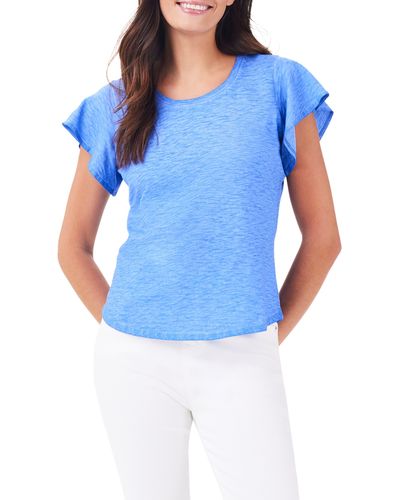 NZT by NIC+ZOE Nzt By Nic+zoe Flutter Sleeve Cotton T-shirt - Blue