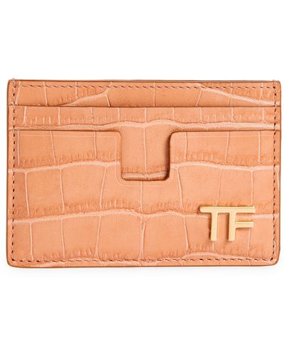 Tom Ford T-line Croc Embossed Leather Card Case - Orange