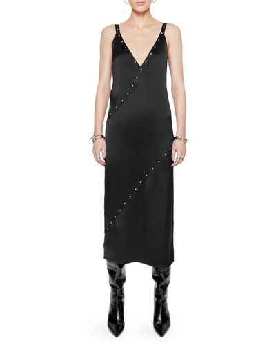 Rebecca Minkoff Camilla Studded Satin Midi Dress - Black