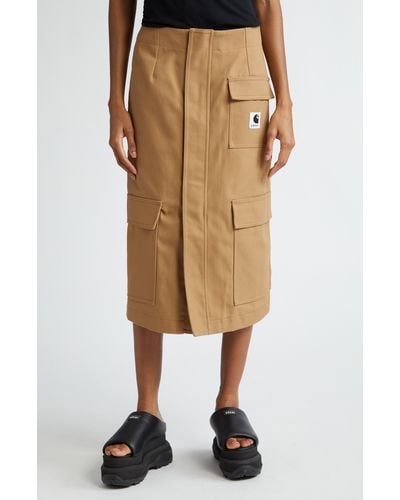 Sacai Carhartt Wip Cotton Canvas Cargo Skirt - Natural