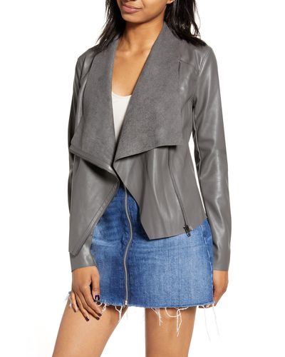 Blank NYC Onto The Next Faux Leather Drape Front Jacket - Gray