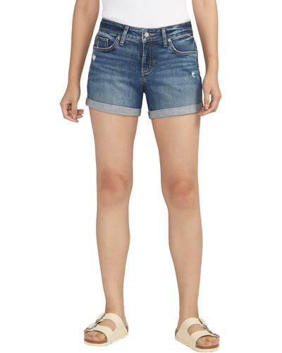 Silver Jeans Co. Suki Curvy Fit Cuffed Denim Shorts - Blue