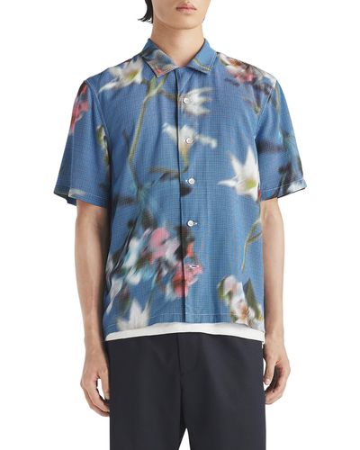 Rag & Bone Avery Blurred Floral Print Short Sleeve Button-up Shirt - Blue