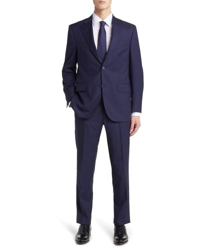 Peter Millar Tailored Fit Windowpane Plaid Wool Suit - Blue