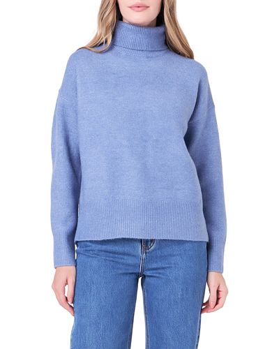 English Factory Notch Hem Turtleneck Sweater - Blue