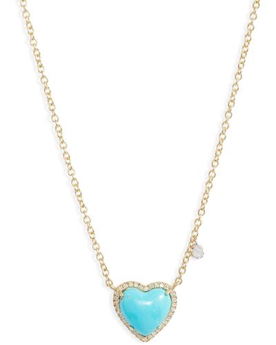 Meira T Turquoise & Diamond Heart Pendant Necklace - Blue
