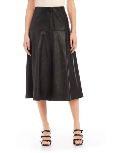 Karen Kane Faux Leather A-line Midi Skirt - Black