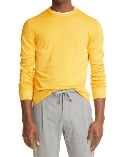 Eleventy Merino Wool & Silk Crewneck Sweater - Yellow