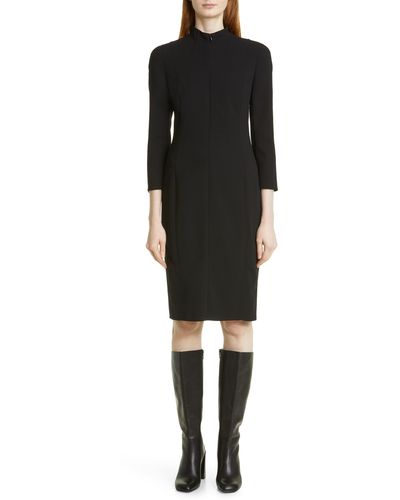 Akris Belted Long Sleeve Wool Blend Dress - Black
