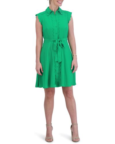 Eliza J Scallop Detail Cap Sleeve Shirtdress - Green