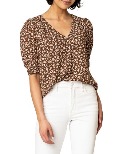 Gibsonlook Floral Print Puff Sleeve Blouse - Multicolor