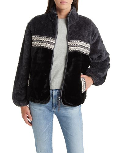 UGG ugg(r) Marlene Heritage Braid High Pile Fleece Jacket - Black