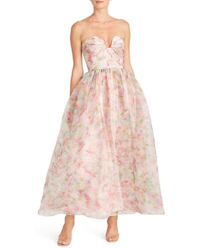 ML Monique Lhuillier Floral Strapless Organza A-line Gown - Pink