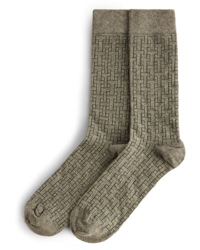 Ted Baker Sokksix Geo Pattern Organic Cotton Blend Dress Socks - Gray