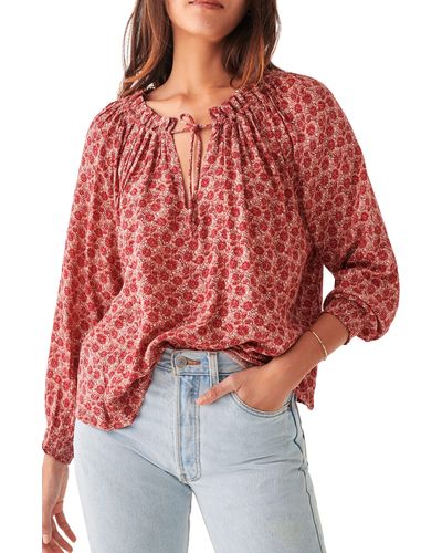 Faherty Emery Print Blouse - Red