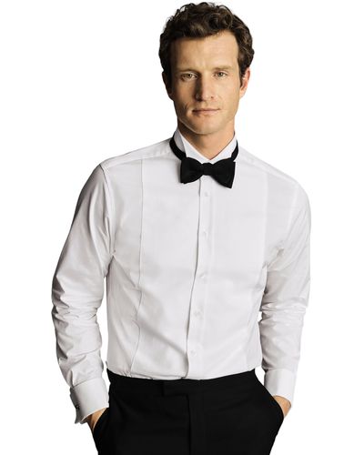 Charles Tyrwhitt Bib Front Wing Collar Evening Slim Fit Shirt Double Cuff - White