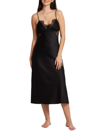 Rya Collection Serena Lace Trim Charmeuse Nightgown - Black