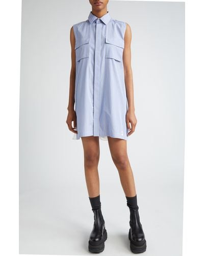 Sacai X Thomas Mason Stripe Sleeveless Mini Shirtdress - Blue