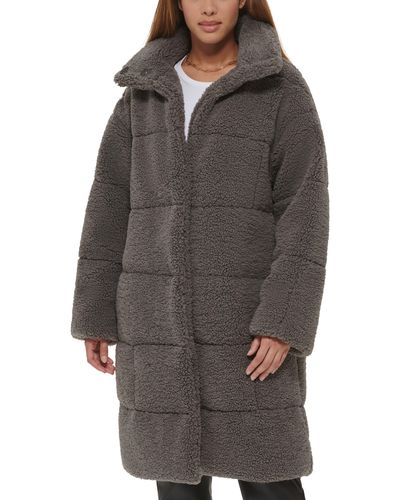 Levi's Quilted Fleece Long Teddy Coat - Gray