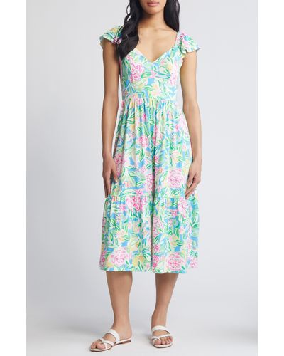 Lilly Pulitzer Lilly Pulitzer Bayleigh Flutter Sleeve Tiered Midi Dress - Blue