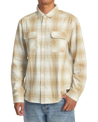 RVCA Dayshift Gradient Check Flannel Button-up Shirt - Natural