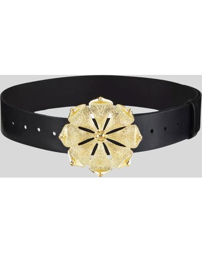 Cynthia Rowley Gold Flower Buckle Belt - Black