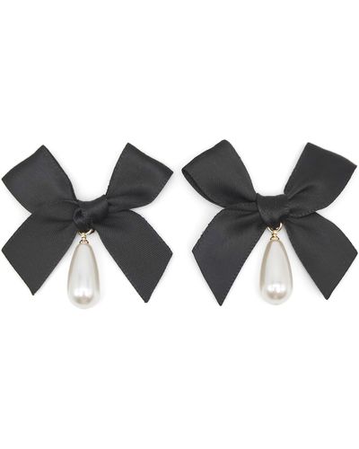 petit moments Bow Imitation Pearl Drop Earrings - Black