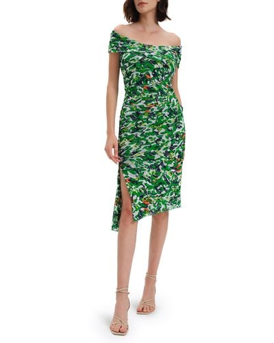 Diane von Furstenberg Lovinia Floral Print Off The Shoulder Maxi Dress - Green