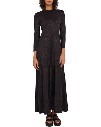 Misook Shimmer Long Sleeve Knit Dress - Black