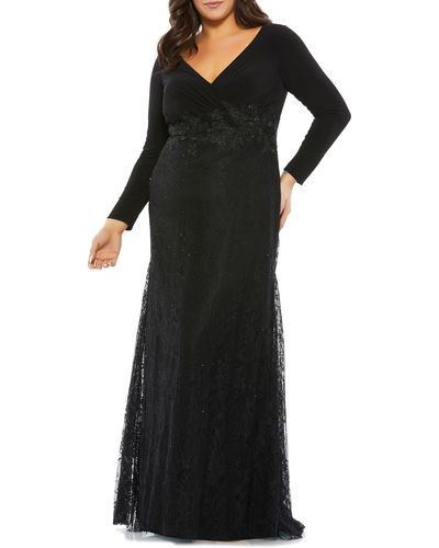 Mac Duggal Lace Long Sleeve Empire Gown - Black