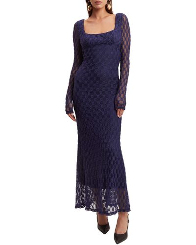 Bardot Adoni Long Sleeve Lace Overlay Midi Dress - Blue