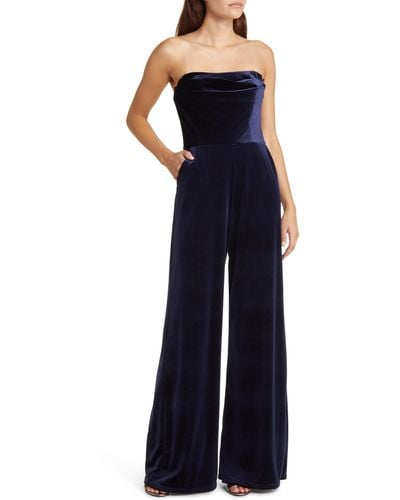 Amsale Strapless Velvet Jumpsuit - Blue
