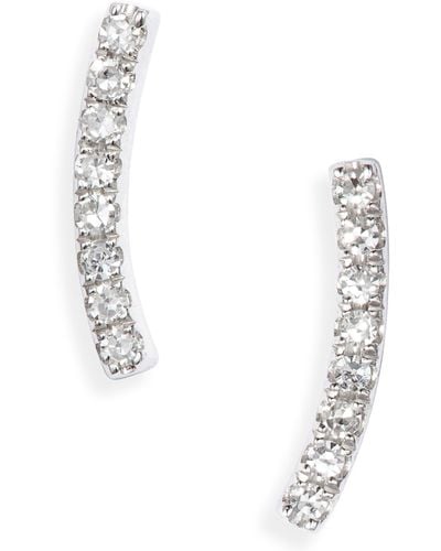 Meira T Curved Diamond Bar Earrings - White