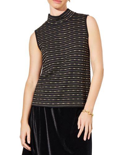 Ming Wang Shimmer Stripe Sleeveless Sweater - Black