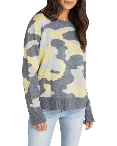 Vici Collection Distressed Camo Pattern Sweater - Blue