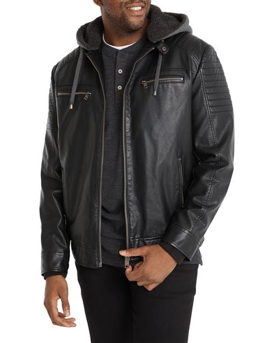 Johnny Bigg Danny Faux Leather Biker Jacket With Removable Knit Hood - Black