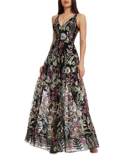 Dress the Population Ariyah Floral Sequin A-line Gown - Multicolor
