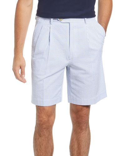 Berle Pleated Seersucker Shorts - Blue