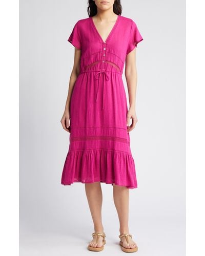 Rails Kiki Drawstring Waist Linen Blend Dress - Pink