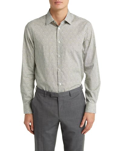 Paul Smith Tailored Fit Floral Cotton Dress Shirt - Gray