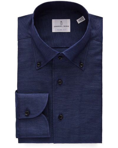 Emanuel Berg Modern Fit Cotton & Linen Twill Button-down Shirt - Blue