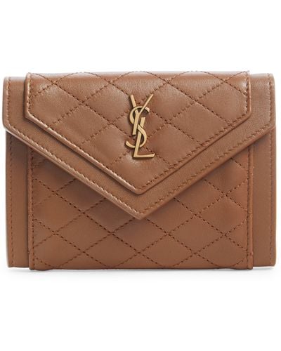 Saint Laurent Small Gaby Quilted Leather Envelope Wallet - Brown