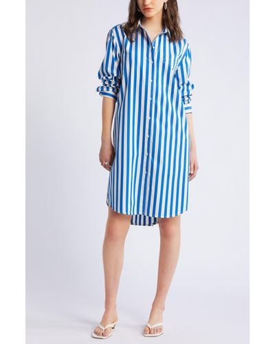 Nordstrom Stripe Long Sleeve Cotton Shirtdress - Blue