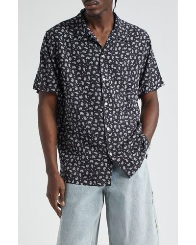 Noon Goons Sadie Hawkins Relaxed Fit Paisley Short Sleeve Button-up Shirt - Black